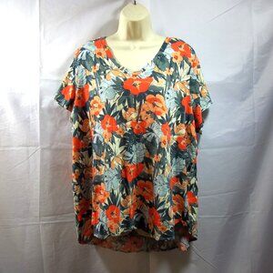 C&C California Womens Top Shirt Plus Size 3X V-Neck Floral Hi-Lo Multi Color